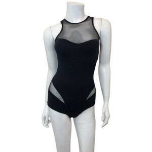 Michi black high neck mesh one piece bodysuit size XS